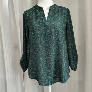 Daniel Rainn Teal and Gold Paisley Blouse